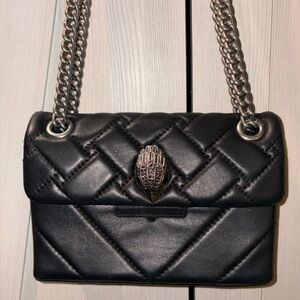 Kurt Geiger Mini Kensington- Black Quilted Leather Bag with silver Chain Strap